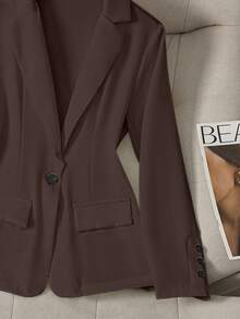 Women's Solid Color Lapel Long Sleeve Single-Breasted Casual Office Thin Jacket, Summer - Brown - View 3