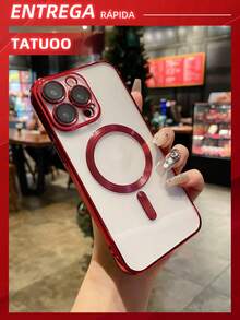 1 Piece Plating Phone Case With Camera Protection, Magnetically Induced Ultra-Thin TPU Clear Case, Compatible With Apple 16/16Pro/16Plus/16Pro Max - Red - View 2