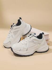 2025 Autumn New Arrival Women's Chunky Sneakers, Thick Sole Elevated, Casual White Shoes, Student Shoes, Versatile Sporty Sneakers - Blue - View 3