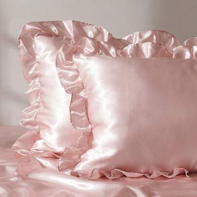 2pcs Premium Silky Satin Envelope Pillowcases Set With Lace, Soft Breatheable Wrink-Free Better For Hair Skin Sleep, Pillow Covers Without Filling.For Home Bedding And School Bedding Dorm Essentials