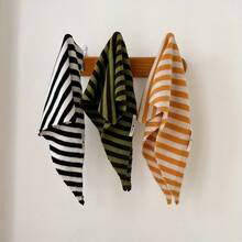 1 Piece High-Quality Striped Blend Shawl For Women, Spring, Autumn, Winter, Korean Style, Versatile, Warm, Triangle Scarf, Neck Warmer, French Retro Striped Knitted Solid Color Triangle Scarf, Multi-Functional, Unique Design, Decorative Neck Warmer Shawl - Gạo vàng sọc - Xem 2