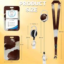 Brown Cow Hide Lanyards For ID Badges, ID Badge Holder With Lanyard Retractable Badge Holder/Reel Lanyard, Teacher Student Office Gifts,BrownCowHide - 棕色牛皮 - 查看 5