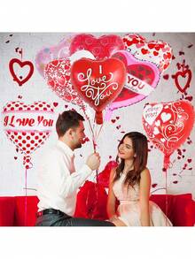 10pcs 18-Inch Love Print Heart Shaped Foil Balloons For Valentine's Day Party Decoration - Multicolor - View 4