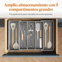 Lifewit Organizador de cubiertos Organizador de cajones de cocina expandible y organizador de utensilios, bandeja de cubiertas con divisores de cajones para utensilios de cocina y cubiertos gris - Turquesa - Ver 1