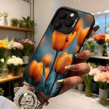 Cubierta de teléfono con diseño de tulipanes naranjas y escarabajo rojo color negro para mujer elegante uso diario en floristería Aplicable a los teléfonos de la serie Apple y Galaxy - Blanco - Ver 6