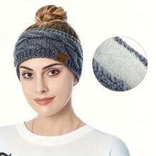 2-Pack Women's Autumn Winter MOK Logo Fleece Knitted Headband Suitable For Cold Weather Outdoor Sports Warm Ear Protection Headband - Đen + Be - Xem 7