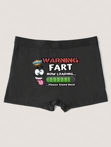 Men's Fashionable Black Boxer Briefs With "Warning: Loading Now" BreathablePattern Short Underwear - Black - View 2