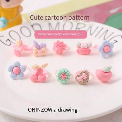 1 pieza Anillo de resina aleatorio y lindo, accesorio de joyería para niñas, regalo pequeño, decoración
