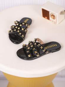 一双女童凉鞋，新款蝴蝶结公主鞋，松紧带设计，软底休闲女童沙滩鞋，适合夏季穿着。 - 黑色 - 查看 4