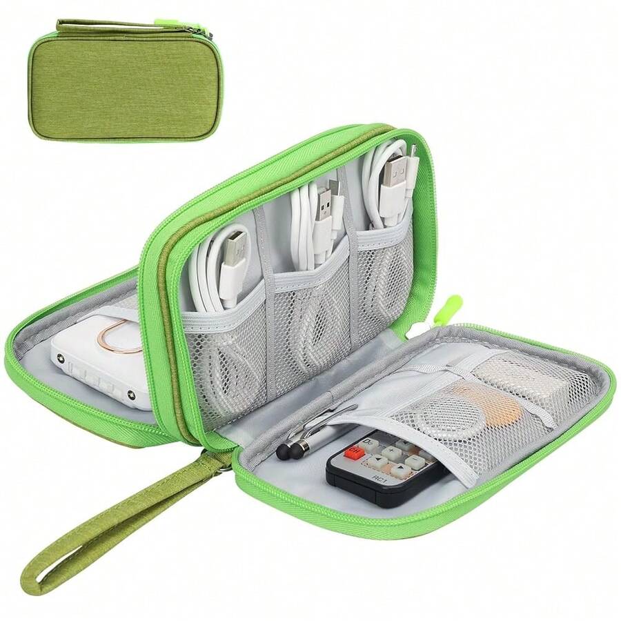 Skycase Zipper Pencil Case - Waterproof Aesthetic Pencil Pouch Case Large Capacity, All-In-One Double Layers Cord Case Organizers Traveling For Accessories,Pen, Pencil, Charger, Cable, Green,Large,Green-1 - 綠1 - 查看 1