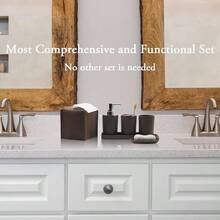 10Piece Brown Bathroom Accessory Set With Trash Can Toothbrush Holder And Cup Soap Dispenser Soap Dish Toilet Brush Holder Vanity Tray Qtip Holder Tissue Box Cover For Modern Bathroom Organization And Stylish Daily Use - Brown - View 2