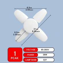 1/2/4pcs E27 LED Bulb Fan Blade Timing Light - AC85-265V, 28W, Foldable Ceiling Light, 3D Printed Design, For Indoor Use, No Battery Required, Modern Indoor Ceiling Lighting, Sturdy And Durable Structure, LED Bulb - Folding Leaf Light White Light - View 12