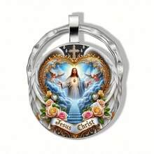 1 件基督教主题金属钥匙扣 - 男女通用装饰性圆形钥匙圈带环，适合周年纪念、生日、圣诞节礼物汽车配件包饰背包学校可爱哥特式 Y2k 礼物创意包挂绳带身份证夹汽车配件包饰