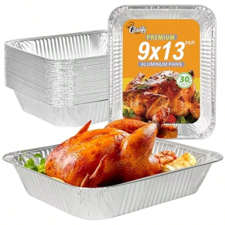 Gladify Aluminum Foil Pans 9x13 Disposable Baking Pans 30 Pack Heavy Duty Half Size Tin Foil Trays For Steam Table Roasting Cooking Heating Freezing Food1 - Bạc - Xem 1
