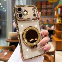 Glitter Lens Film Mirror Stand Compatible With IPhone 17 Pro Max Phone Case, 16 Pro Magnetic Full Coverage 15 Air Cushion Anti-Fall 14 Anti-Fingerprint 13 Long-Lasting Non-Yellowing 12 Protective Case 11, Anti-Fingerprint Protective Case, Phone Protection, Fashionable Phone Case, Decorative Phone Accessories, High-Quality Material, Durable Phone Case, Shock-Proof Protective Case, Smartphone Protection