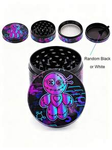 便携式四层香料研磨器 - 锌合金切碎器，装饰性金属研磨器，酷炫紫色布娃娃造型，多功能吸烟配件，带磁性盖和微米筛网，盐和胡椒研磨器，配件，研磨器，理想的生日礼物，厨房用品，圣诞装饰，圣诞礼物 - 彩色 - 查看 3