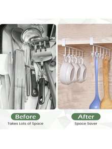 No Screw Kitchen Cabinet Mug Rack For Coffee Cups Teacups, Versatile Closet Underwear Ties Scarf Hanger, Easy To Slide And Fix Storage Hooks, Durable Iron Hanging Rack For Kitchen And Wardrobe, Space Saving And Keeps Items Organized,1pc/Wall Mounted Multifunctional Organiser - Multicolor - View 10