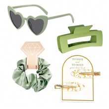 伴娘礼盒4件套，包括伴娘发夹、伴娘发箍、伴娘太阳镜，新娘派对礼物，丝缎柔软发饰，伴娘婚礼礼物，女士（绿色） - 4pcs - 查看 37