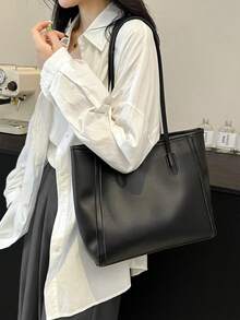 Large Capacity Women's Fashion Multifunctional Shoulder Bag, New Canvas Handbag, Stylish Design, Suitable For School, Commuting And Shopping (Pendant Not Included) - Black - View 6