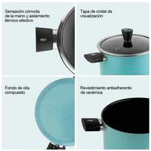 SSGP Sartén De Cerámica Antiadherente, Olla Sopa Con Tapa 24cm - Azul menta - Ver 6