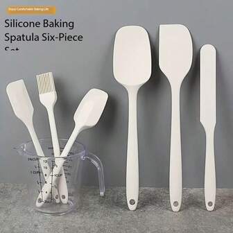 6pcs Silicone Kitchen Utensil Set, Kitchen Items, Baking Tools, Large Spatula, Small Spatula, Basting Brush, Scraper, Cake Cream Scraper, Kitchen Tool Set
