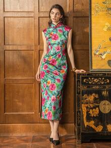 Faeriesty Small Stand Collar Layered Cap Sleeve Side Slit New Chinese Style Women's Cheongsam Dress, Suitable For Formal Dinner, Wedding Reception And Evening Party - Mint Green - View 1