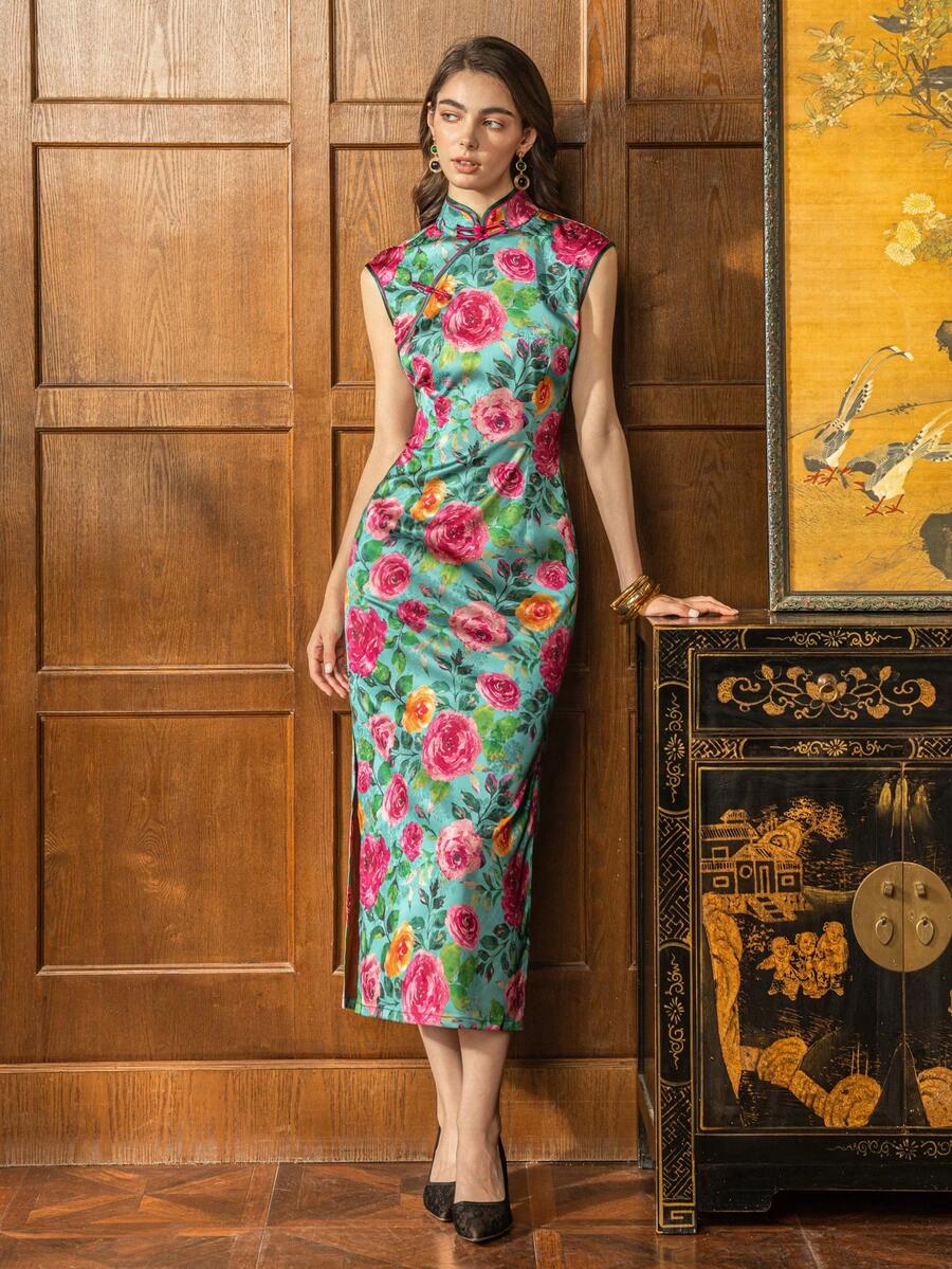 Faeriesty Small Stand Collar Layered Cap Sleeve Side Slit New Chinese Style Women's Cheongsam Dress, Suitable For Formal Dinner, Wedding Reception And Evening Party - Mint Green - View 1