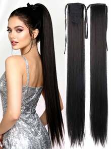 Extensiones de cola de caballo sintética negra recta de 18 a 34 pulgadas, para mujeres - Multicolor - Ver 19