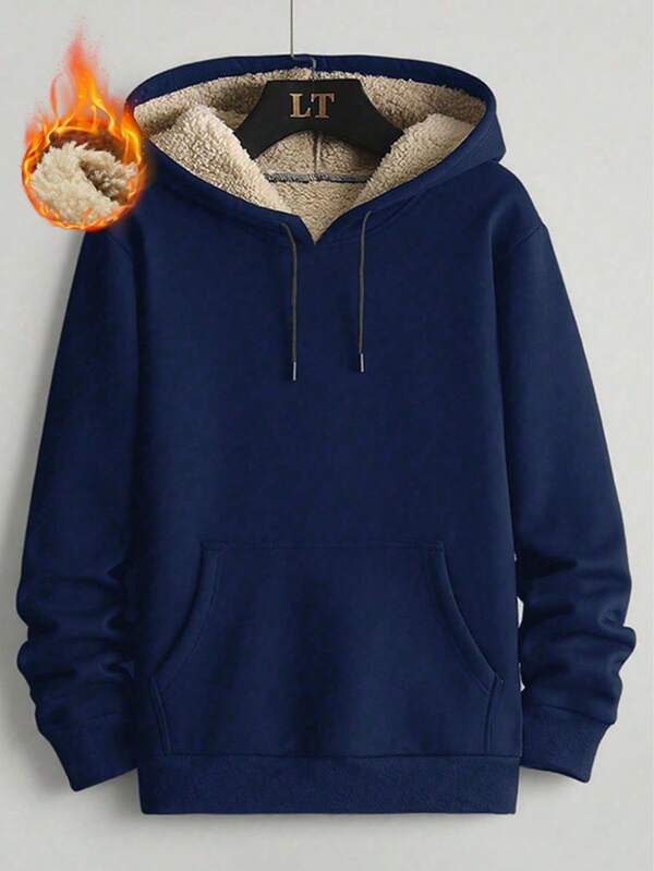 (Größe nach oben empfohlen) Herren einfarbiger minimalistischer Pullover mit Herbst- und Winterplüsch-Warmkapuze, Thermolangarm, Thermomänner, Winterkleidung, als Geschenk für Freunde, Ehemann, Freund