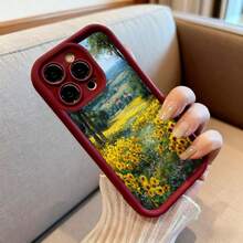 Cubierta de telefono con borde negro estampada con campo de girasoles paisaje natural para uso diario y viajes - Café integral - Ver 6
