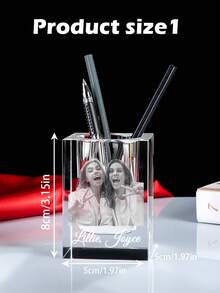 1pc Custom 3D Engraved Rectangle Crystal Pen & Pencil Holder - Thick Crystal Clear Desk Organizer With Couple Photo And Text,Crystal Glass 3d,Wedding Pictures Crystal Pen & Pencil Holder,Laser Engraved Picture Crystal,Anniversary Gift,Personalized Gifts,Customized Christmas Gifts,Christmas - Multicolor - View 8