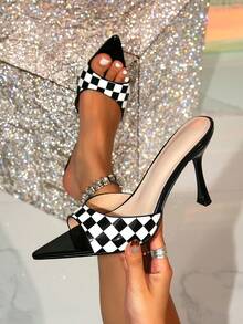 1 Pair Basic High Heel Slide Sandals, Pointed Toe Stiletto, Women Outdoor Summer Shoes