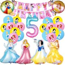 42pcs Princess Birthday Party Decoration Set Combination Princess Aluminum Film Balloon Banner Flag Set - Multicolor - View 7