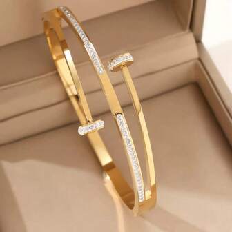 1pc Luxury Zirconia Stone Bracelet, High-End Minimalist Jewelry, Suitable For Wedding, Evening Party