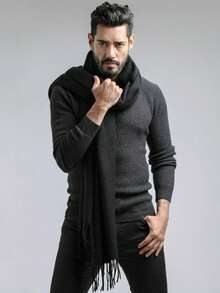 Men's Scarf Pashmina Shawl Scarf Long Winter - Black - View 3