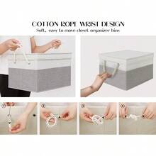 LoforHoney Home Fabric Storage Bins With Lids For Organizing Foldable Closet Storage Boxes For Shelves Clothes Baskets With Cotton Rope Handles  Beige And Gray 2Pack - Beige/Gray - View 4