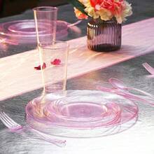 Rose Gold Pink Plastic Plates With Pink Plastic Silverware Set For Elegant Wedding And Party Events Includes 40 Dinner And Salad Plates 40 Forks 40 Knives 40 Spoons Stylish Durable And Perfect For Special Occasions - RoseGoldGlitter - View 4
