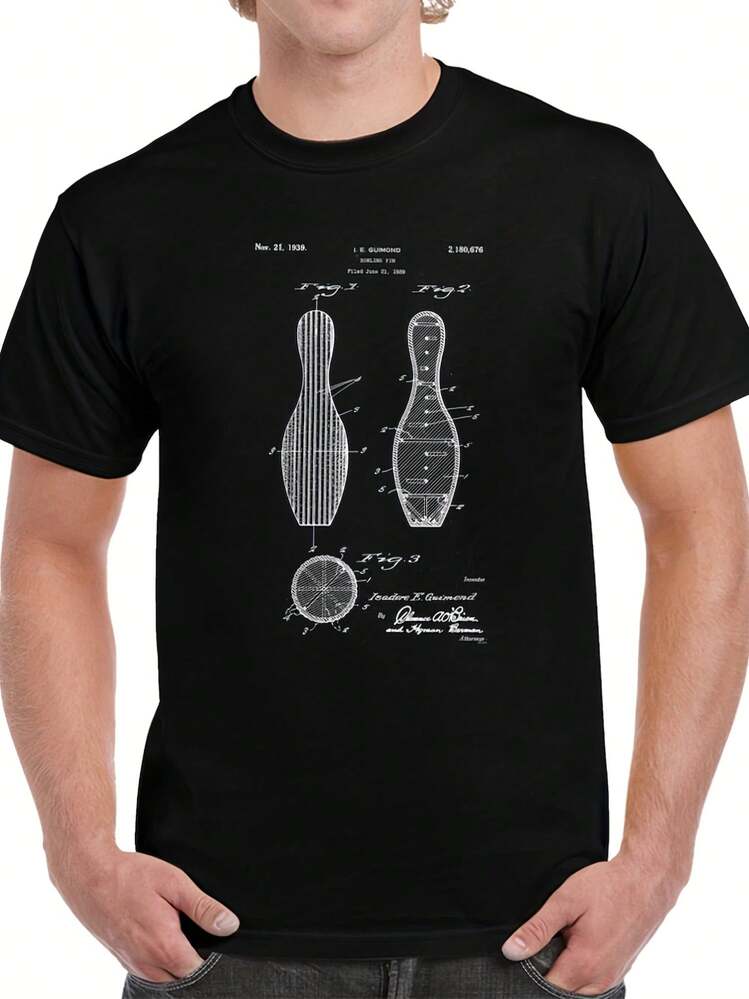 Vintage Bowling Pin 1939 Blueprint Patent T Shirt - Phong cách 16 - Xem 1
