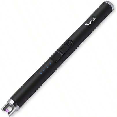 SUPRUS Electric Candle USB Type C Rechargeable Lighter With Upgraded LED Battery Display Safety Switch Flameless Plasma Windproof For Candle Cooking BBQs Fireworks Black