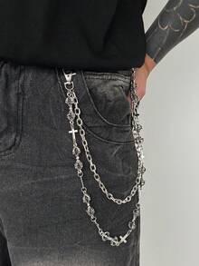 1件哥特式几何夸张权杖十字镂空链条拼接多层流苏腰链身体链，朋克复古摇滚嘻哈休闲日常街拍婚礼派对节日情侣生日百搭饰品腰链礼物 - 褲鏈 - 查看 4