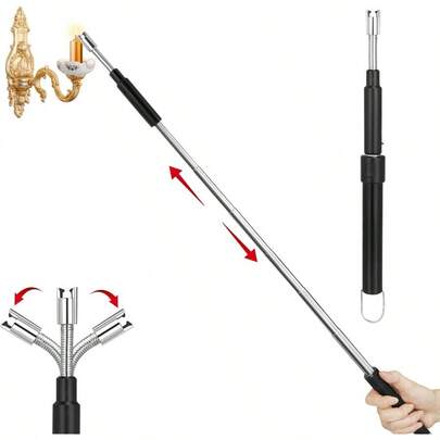 Electric Arc Lighter Retractable Cool Lighter With 11.4in-27.55in Length Rechargeable Extra Long Neck For Candles Kitchen Fireplaces Fire Pits Black