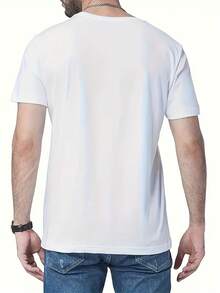 Men's Casual Sporty Fashion Short Sleeve T-Shirt, Pink Guitar  2D Print, Stretchy And Comfortable, Suitable For Sports, Travel, And Daily Wear - Regular Fit Round Neck, Knitted Fabric, Patterned T-Shirt, Comfortable Fit Shirt, Men's Printed - 黑色 - 查看 8