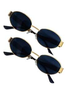 1/2 副女士金属框椭圆形时尚眼镜，适合日常佩戴、户外海滩和街头风格眼镜