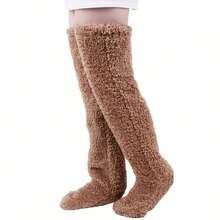 1pair Women's Winter Over Knee High Fuzzy Socks,Plush Cozy Slipper Stockings,Furry Long Leg Warmers Winter Home Fluffy Sleeping Socks,Fuzzy Knee-High Warmth Long Leggings,Warm Socks,Socks For Women,Christmas Socks,Maternity Socks Can Be Used As Open Toe Socks Or Footless Socks