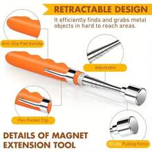 1 Orange Magnet Picking Tool, Ergonomic Handle, Easy To Grip, Multifunctional Household Maintenance Tool, Suitable For Home Maintenance, Camping Trips, DIY, Etc - 橘色 - 查看 7