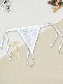 1 chiếc quần lót dây mảnh bằng satin trắng đính đá lấp lánh, có thể tùy chỉnh chữ viết, dành cho nữ, thích hợp cho những dịp riêng tư/Ngày Valentine. - trắng - Xem 3