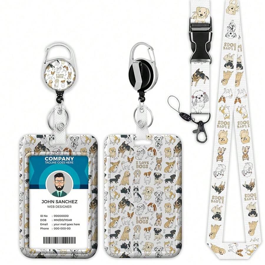 Puppy Dogs Lanyards For ID Badges, Dog Lovers ID Badge Holder With Lanyard Retractable Badge Holder/Reel Lanyard, Teacher Student Office Gifts,PuppyDogs - 小狗 - 查看 1