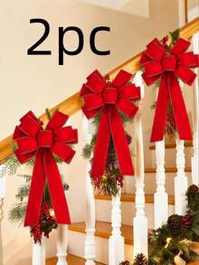2Pcs Large Christmas Bow,Red Christmas Bows Outdoor Decorations,12"X20" Large Velvet Wreath Bow With Glitter String Gold Edge For Xmas Tree Topper Home Front Door Decor,Christmas Tree Topper Bow, Christmas Home Wreath Tree Decoration - Multicolor - View 12