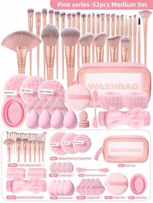 52PCS Makeup Tools Set Including:1pc Multi-Functional Zipper Toiletry And Cosmetic Bag Waterproof+30PCS Makeup Brush Sets+4PCS Makeup Sponge+4PCS Triangle Powder Puffs+4PCS Mini Air Cushion Powder Puff+4PCS Facial Cleansing Sponges+1pc Facial Mask Brush+1pc Hairband+2PCS Hand Bowl Strap+1pc Makeup Brush Cleaning Tools - Pink - View 13