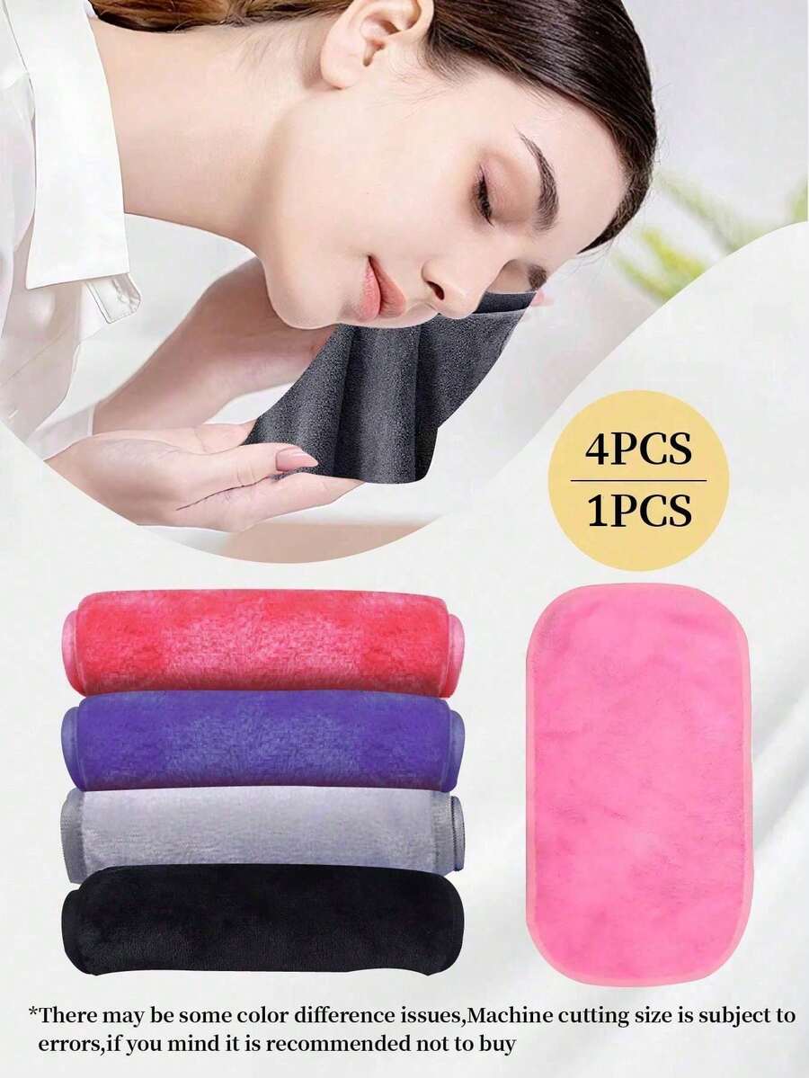 1件/4件装卸妆巾套装，可重复使用，包边设计，超柔软可水洗，适合所有肤质，可水洗卸妆巾/棉球，粉色/灰色/紫色/黑色 - 彩色 - 查看 1